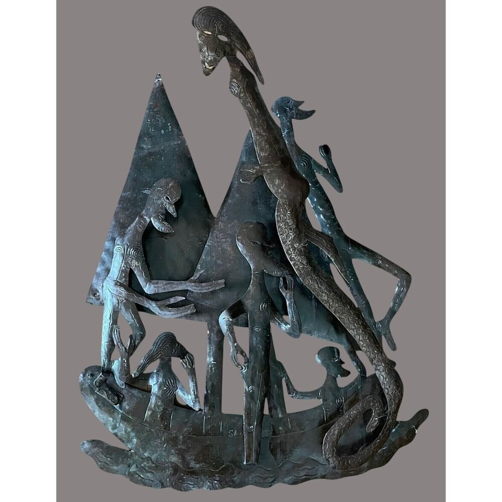 SADRO Haitian Metal Art Recycled Oil Drum Sculpture Folk Caribbean Serpent